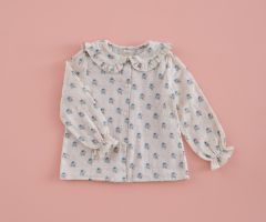 Camisa Menina Marinheiro Gaze Flor Azul e Rosa Camisa Menina Marinheiro Gaze Flor Azul e Rosa