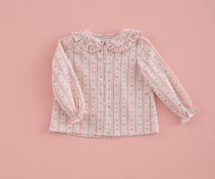 Camisa Menina Micro Bombazina Riscas Coração Camisa Menina Micro Bombazina Riscas Coração