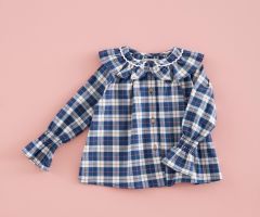 Camisa Menina Tartan Azul-Tinta Camisa Menina Tartan Azul-Tinta