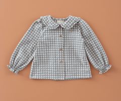 Camisa Pétalas Xadrez Vichy Cinza Camisa Pétalas Xadrez Vichy Cinza