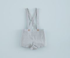 Calções com Alças Mini-Vichy Azul Denim Calções com Alças Mini-Vichy Azul Denim