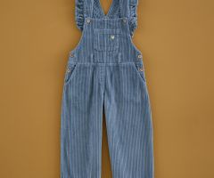 Salopette Cropped Volant Velours Bleu Acier Salopette Cropped Volant Velours Bleu Acier